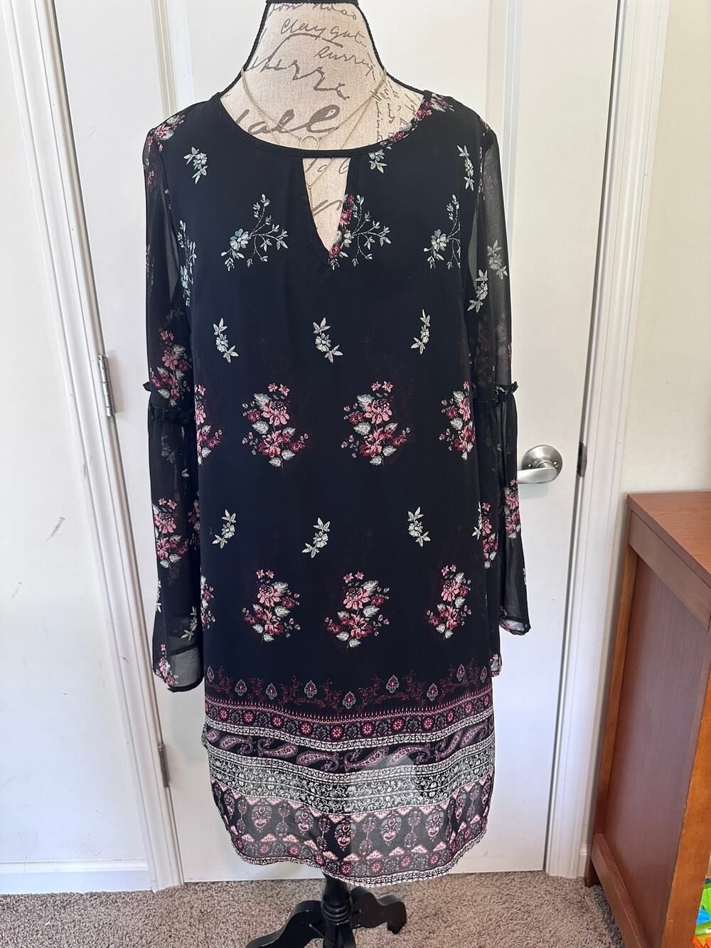 Xhilaration Juniors sz XL (Women's sz L) Boho Peasant Shift Dress Floral Hippie